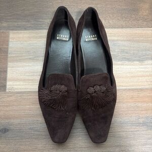 Stuart Weitzman Tasstrio Women’s Brown Suede Tassel Pointed Toe Loafer SZ 9.5N